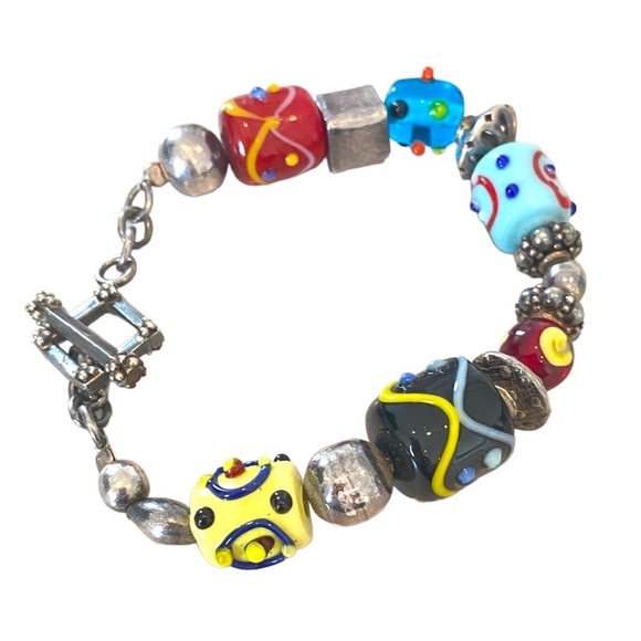 Silpada Sterling silver 925 chain bracelet charms art glass lampwork toggle - Picture 2 of 12